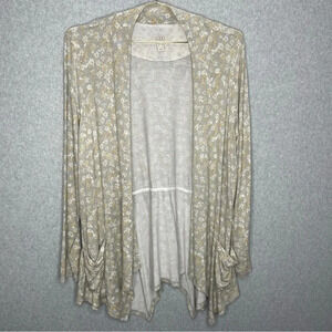 LOGO by Lori Goldstein Boho Floral Soft Feminine Cardigan Open Front Floral